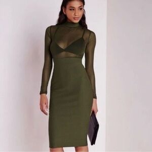 Midi dress with sheer top in Olive
